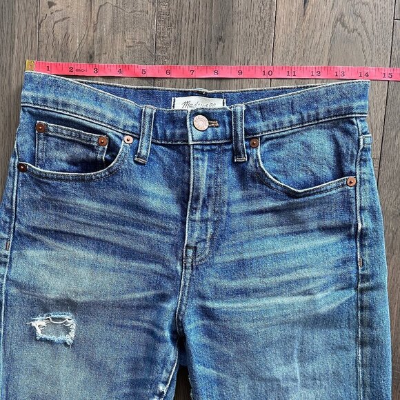 Madewell High Rise Straight Crop Jeans Size 26 Medium Wash Distressed Denim - Picture 5 of 8